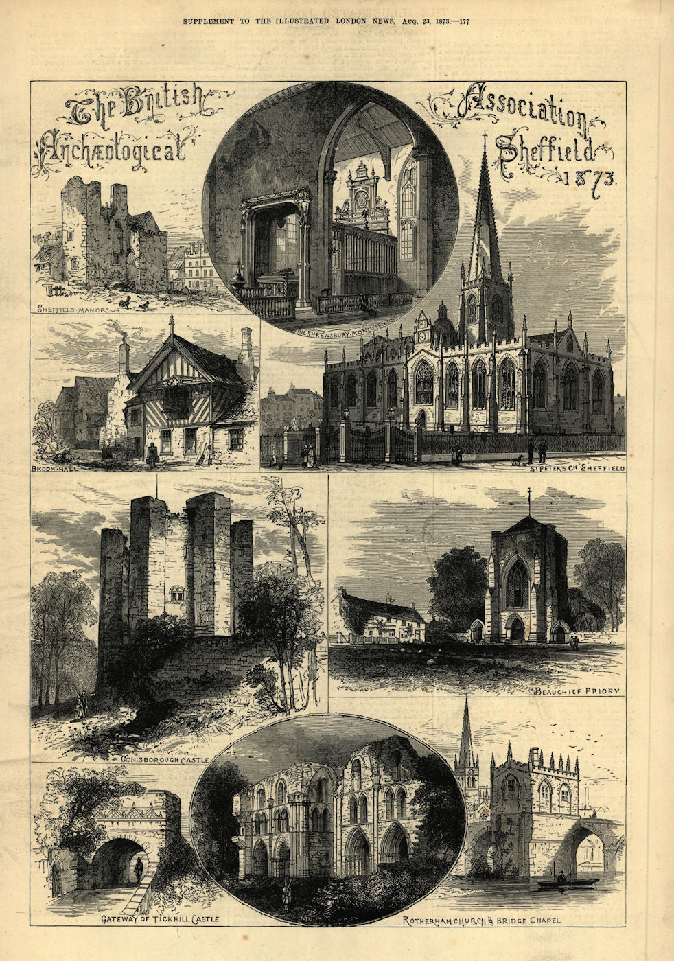 Sheffield: Manor Broomhall St Peter's Church Conisbrough Beauchief Tickhill 1873